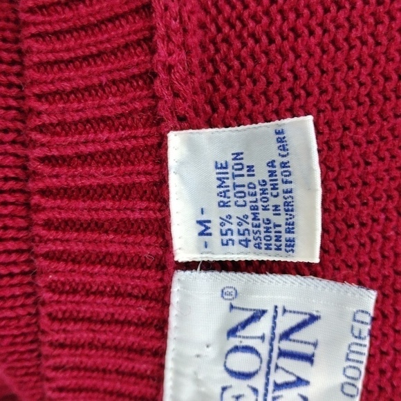 Leon Levin Hand Loomed Red Plaid Dog Applique Crew Neck Pullover Sweater Top - Picture 12 of 16